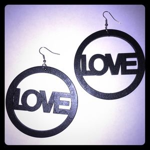 Black Handmade Wooden Love Hoop Earrings